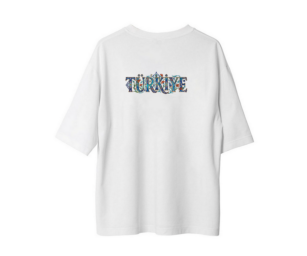 Türkiye Çini Motifli Oversize Unisex Tişört