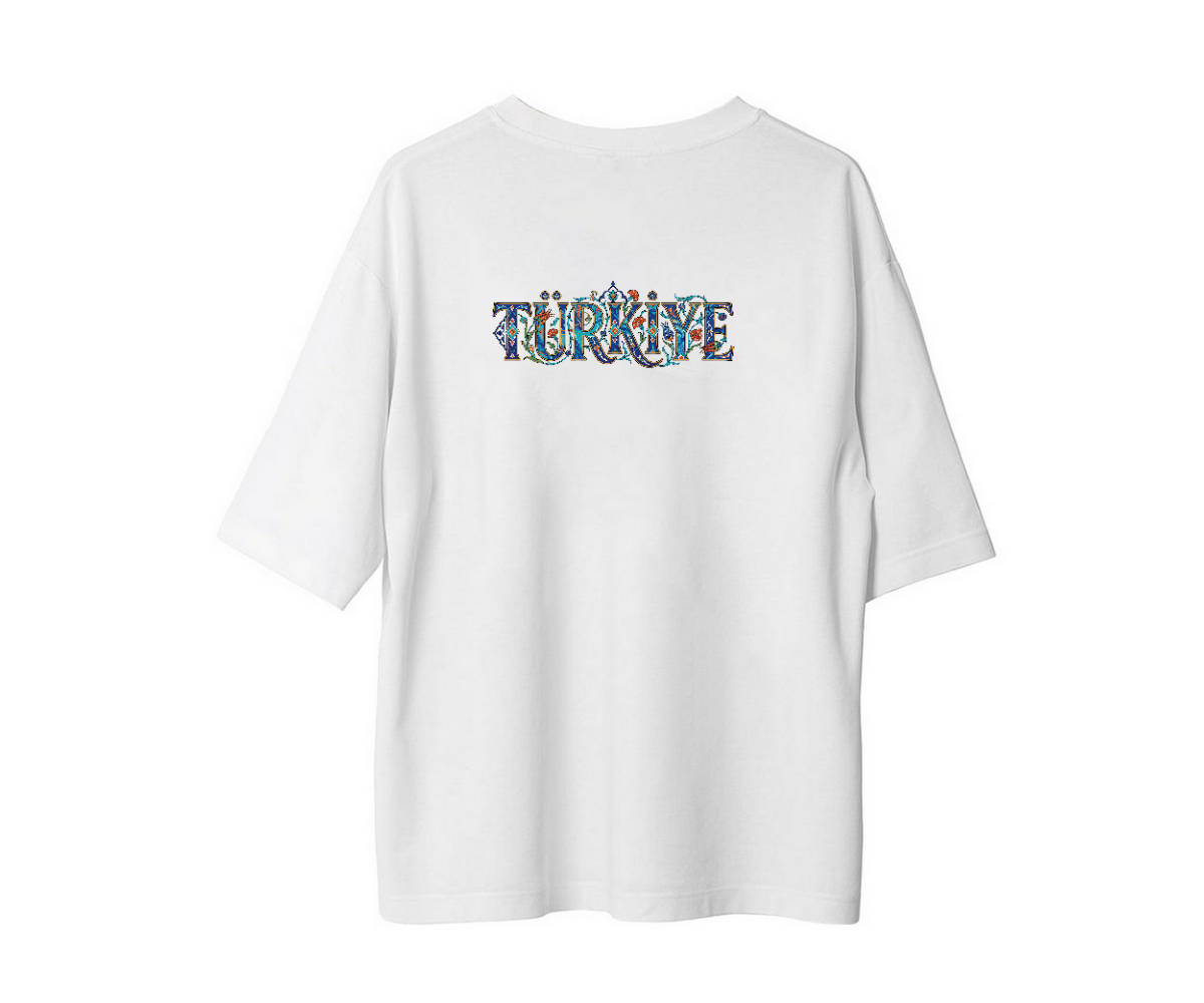 Türkiye Çini Motifli Oversize Unisex Tişört
