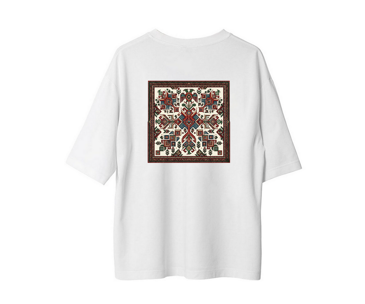 "Selçuklu Mirası" Çift Başlı Kartal ve Kilim Motifli Oversize Unisex Tişört